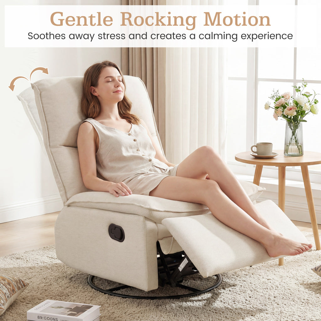 360° Swivel Rocking Chair with Padded Back - Beige