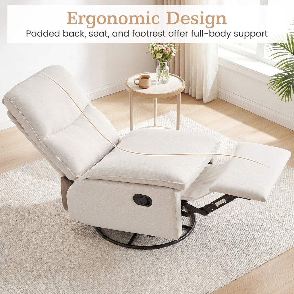 360° Swivel Rocking Chair with Padded Back - Beige