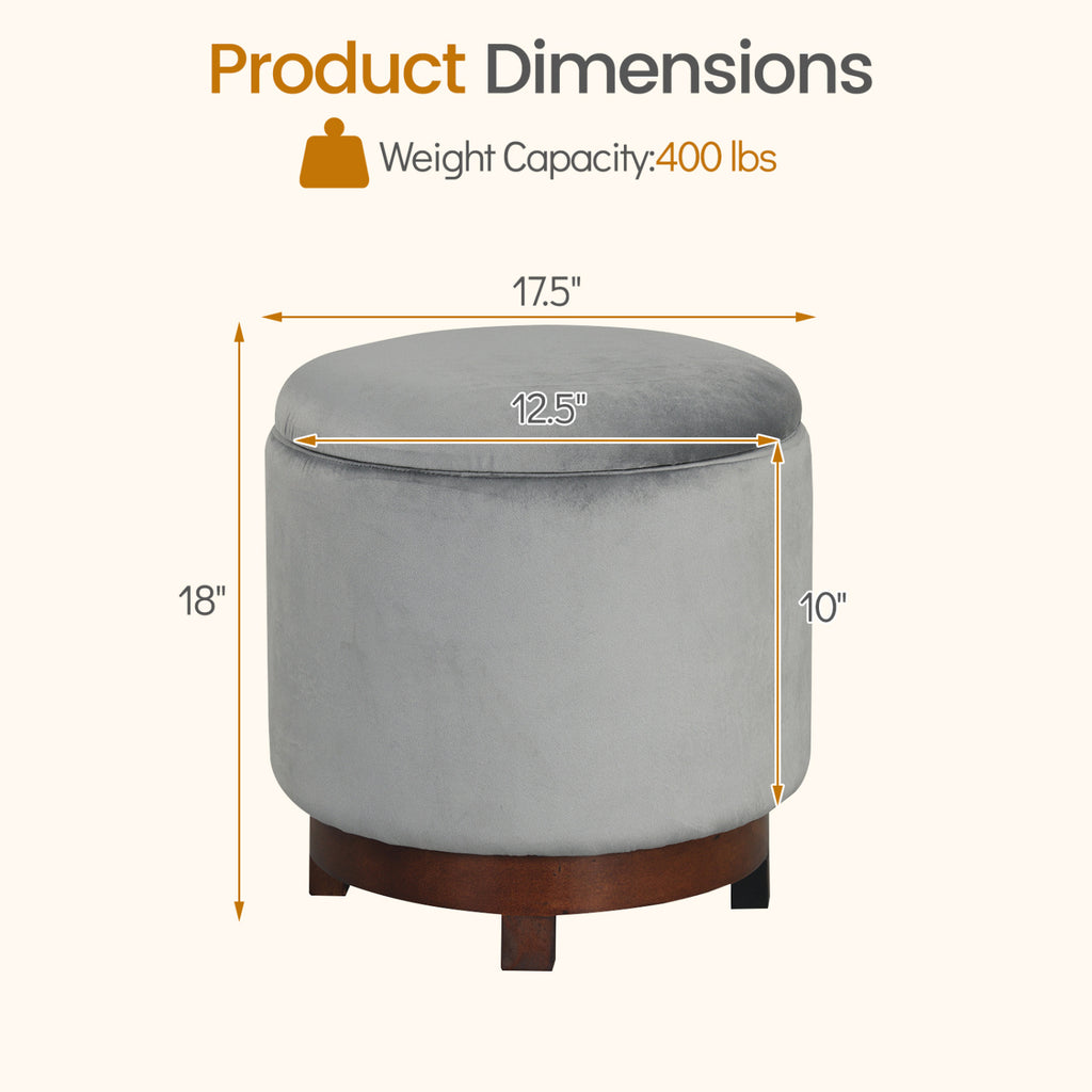 360° Swivel Ottoman with Hidden Storage - Gray Velvet