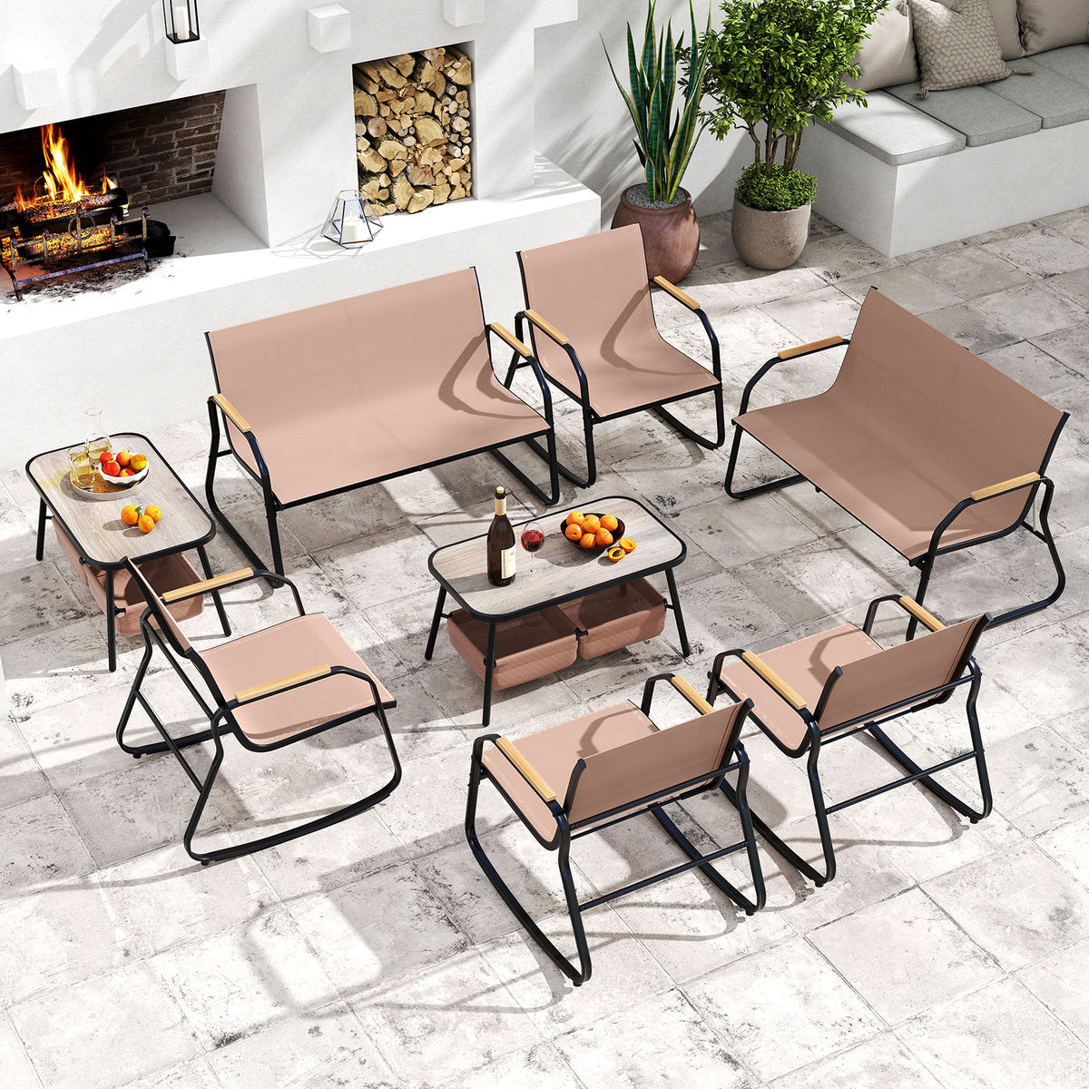 4 Pieces Patio Furniture Set with Rocking Bistro Chairs and
