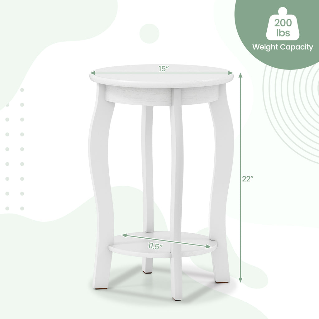 15 Inch Round End Table with Storage Shelf, Set of 2 - White
