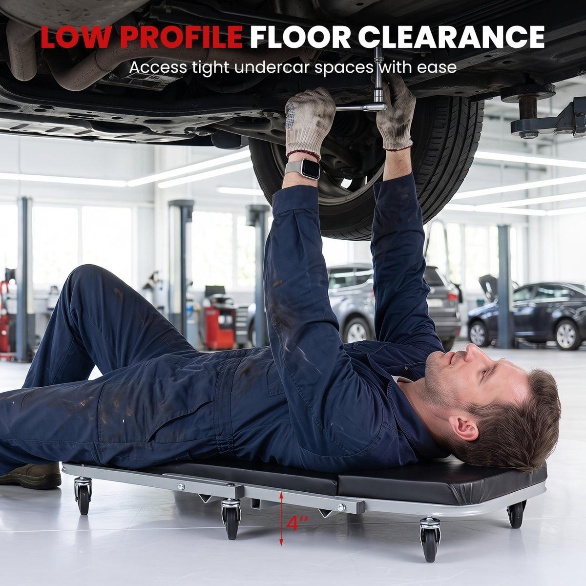 36" 2-in-1 Mechanic Creeper and Z-Seat with 6 Swivel Casters