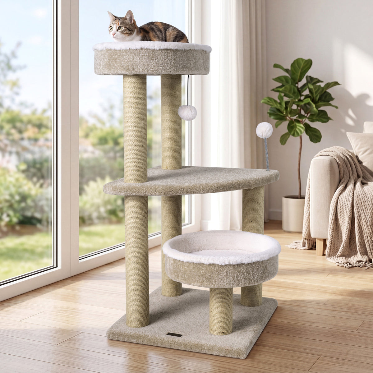 36-Inch Carpeted Cat Tree with Plush Perches and Scratching Posts