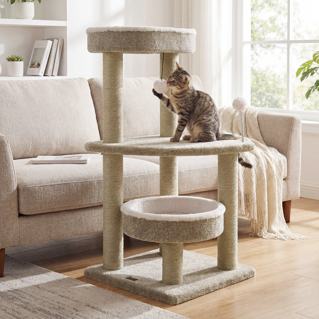 36-Inch Carpeted Cat Tree with Plush Perches and Scratching Posts