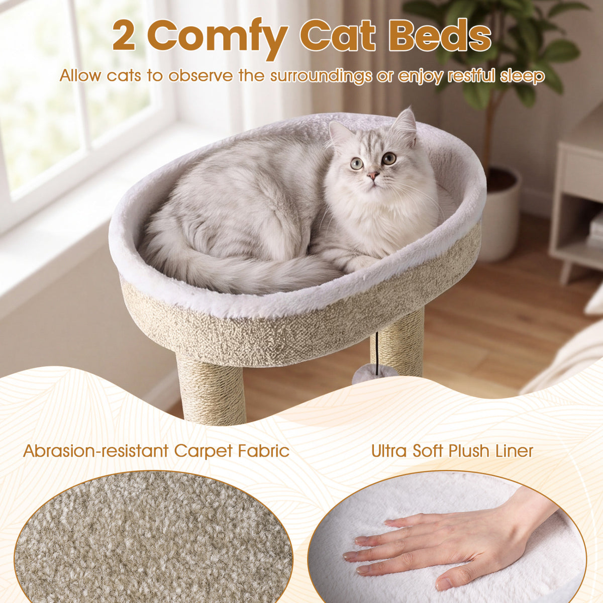 36-Inch Carpeted Cat Tree with Plush Perches and Scratching Posts