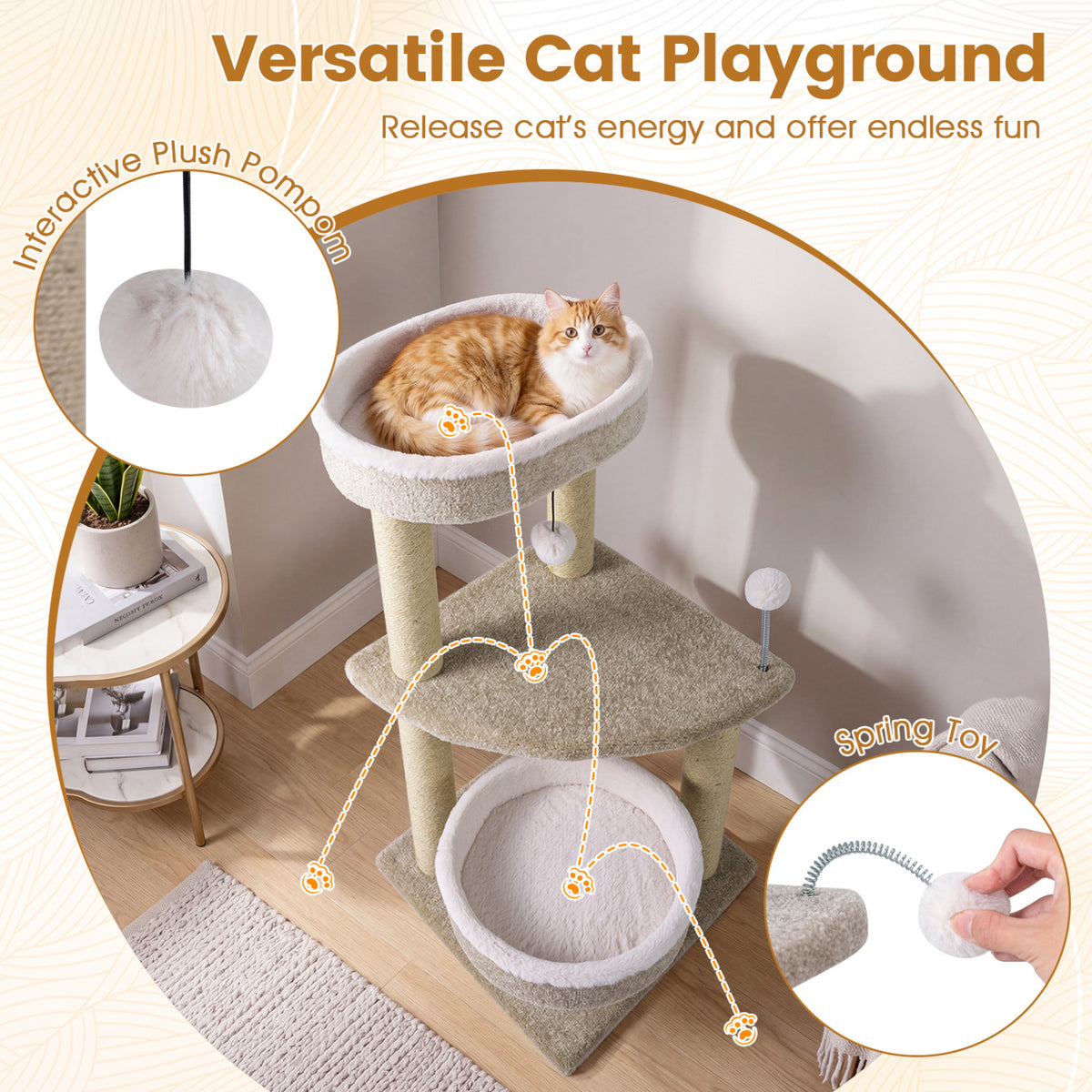 36-Inch Carpeted Cat Tree with Plush Perches and Scratching Posts