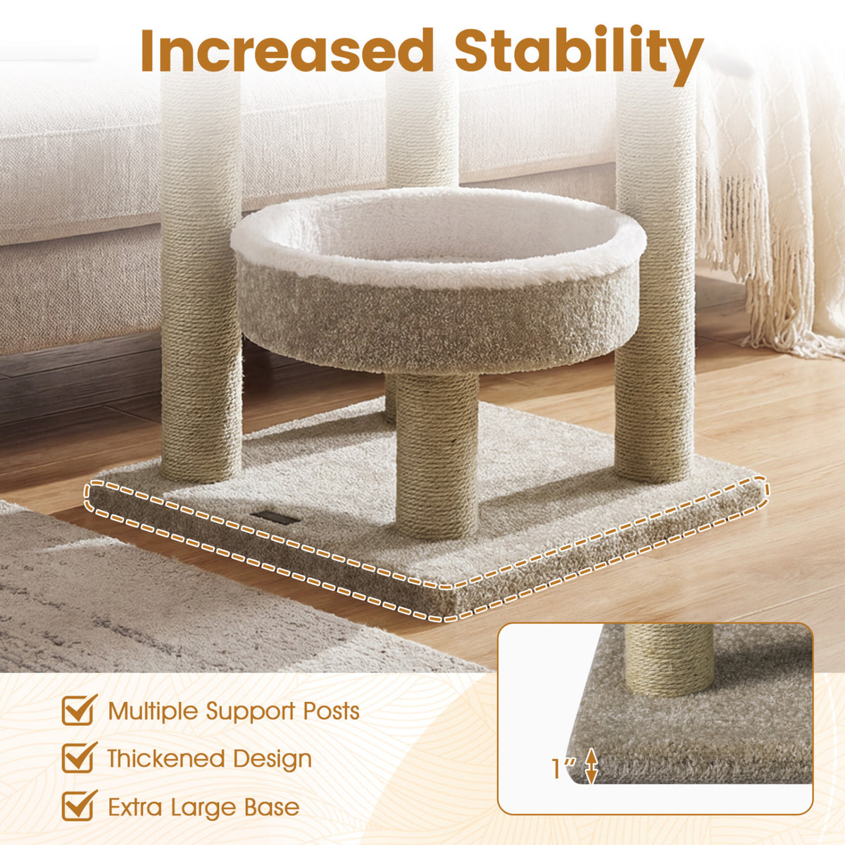 36-Inch Carpeted Cat Tree with Plush Perches and Scratching Posts