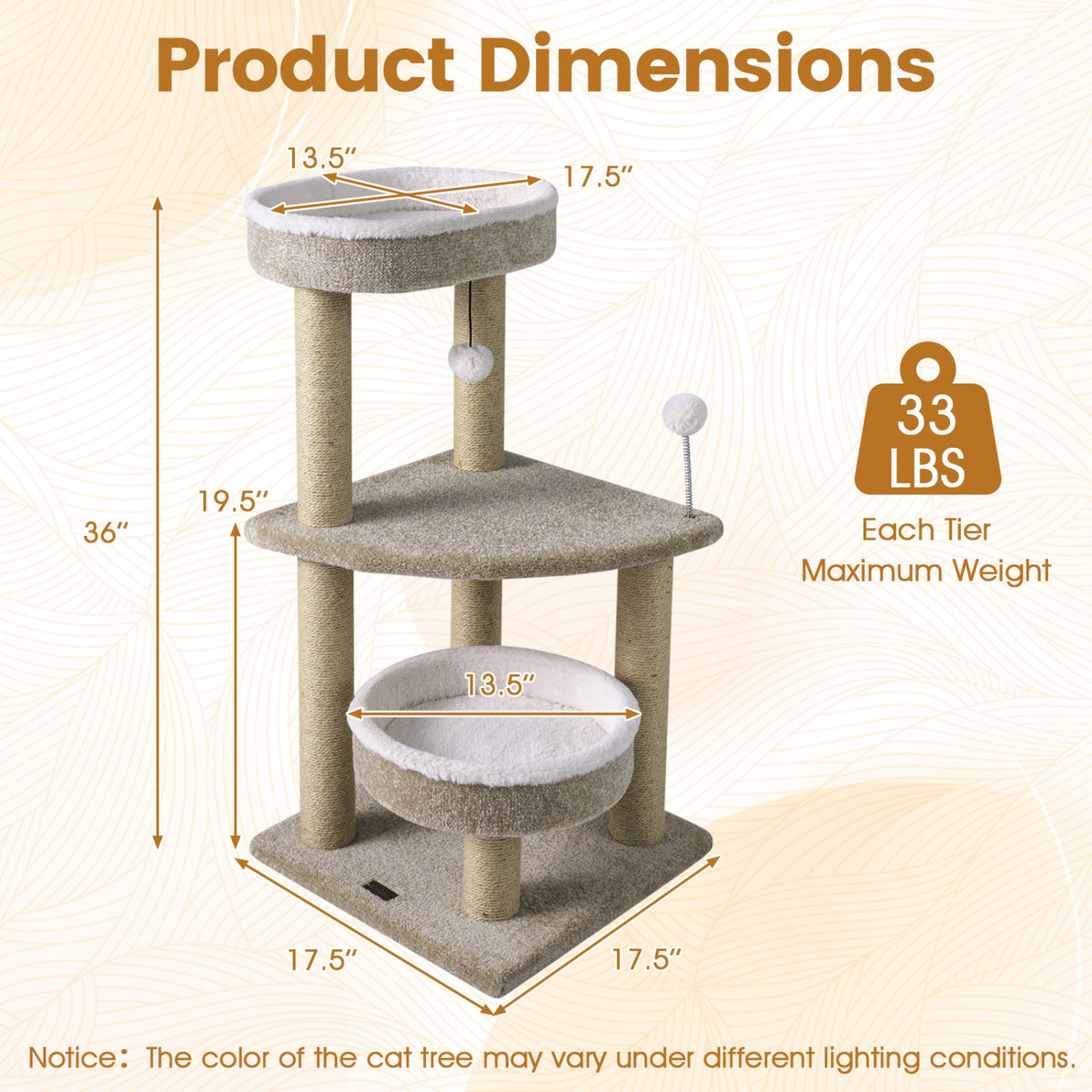 36-Inch Carpeted Cat Tree with Plush Perches and Scratching Posts
