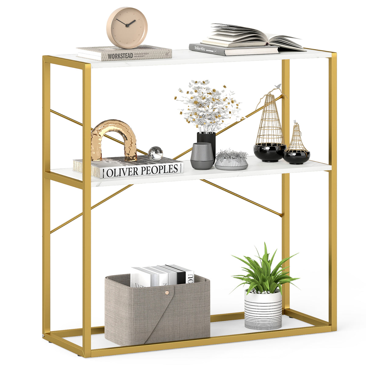 36" Console Table 2-Tier Entryway Table with Open Shelves - White