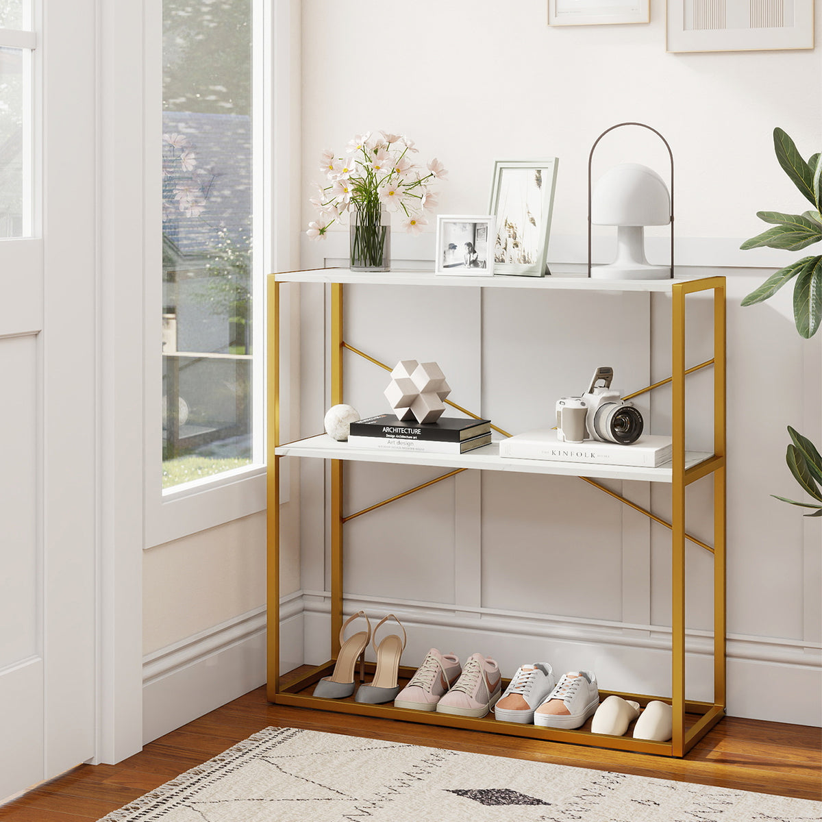 36" Console Table 2-Tier Entryway Table with Open Shelves - White