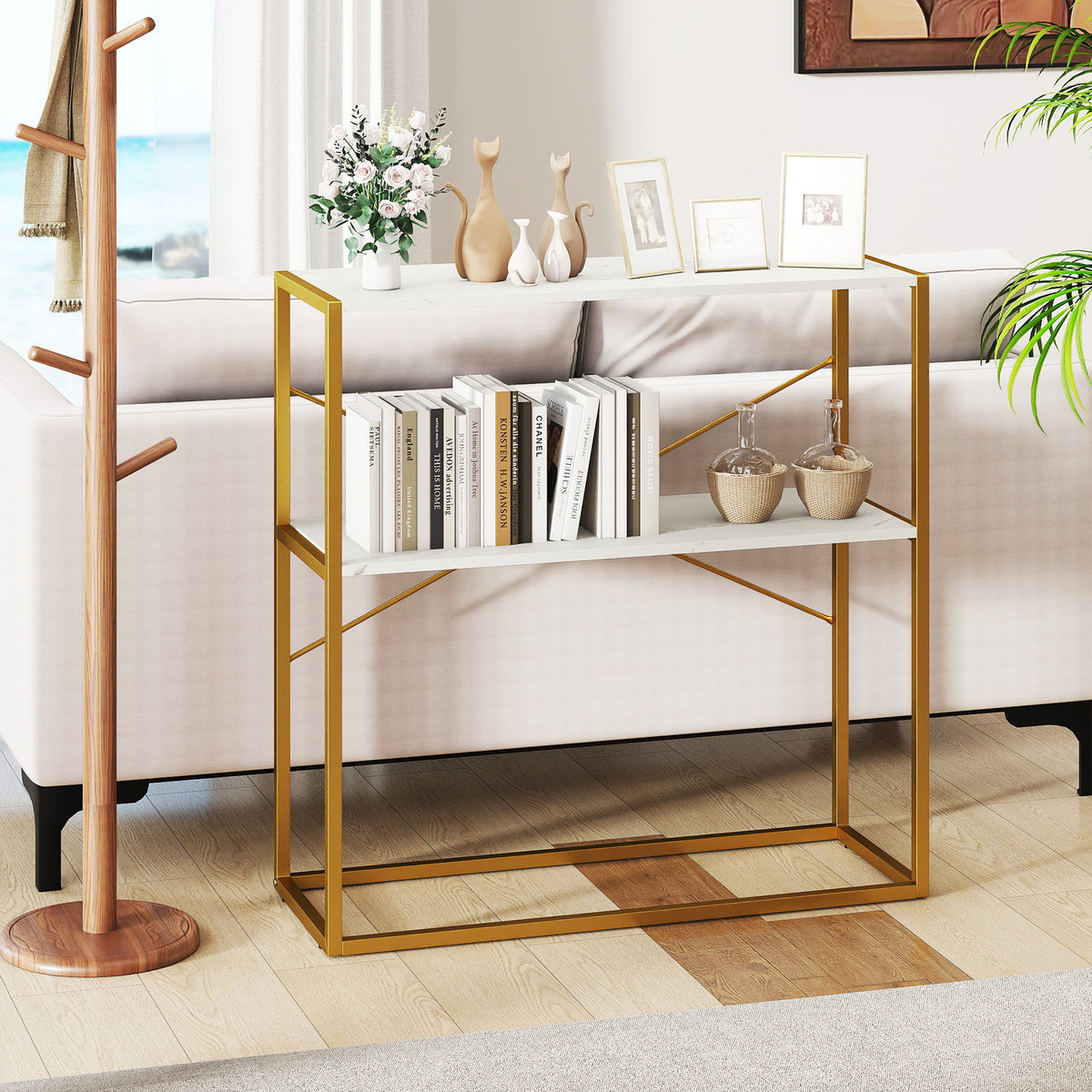 36" Console Table 2-Tier Entryway Table with Open Shelves - White