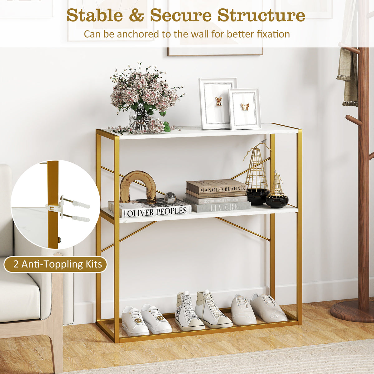 36" Console Table 2-Tier Entryway Table with Open Shelves - White