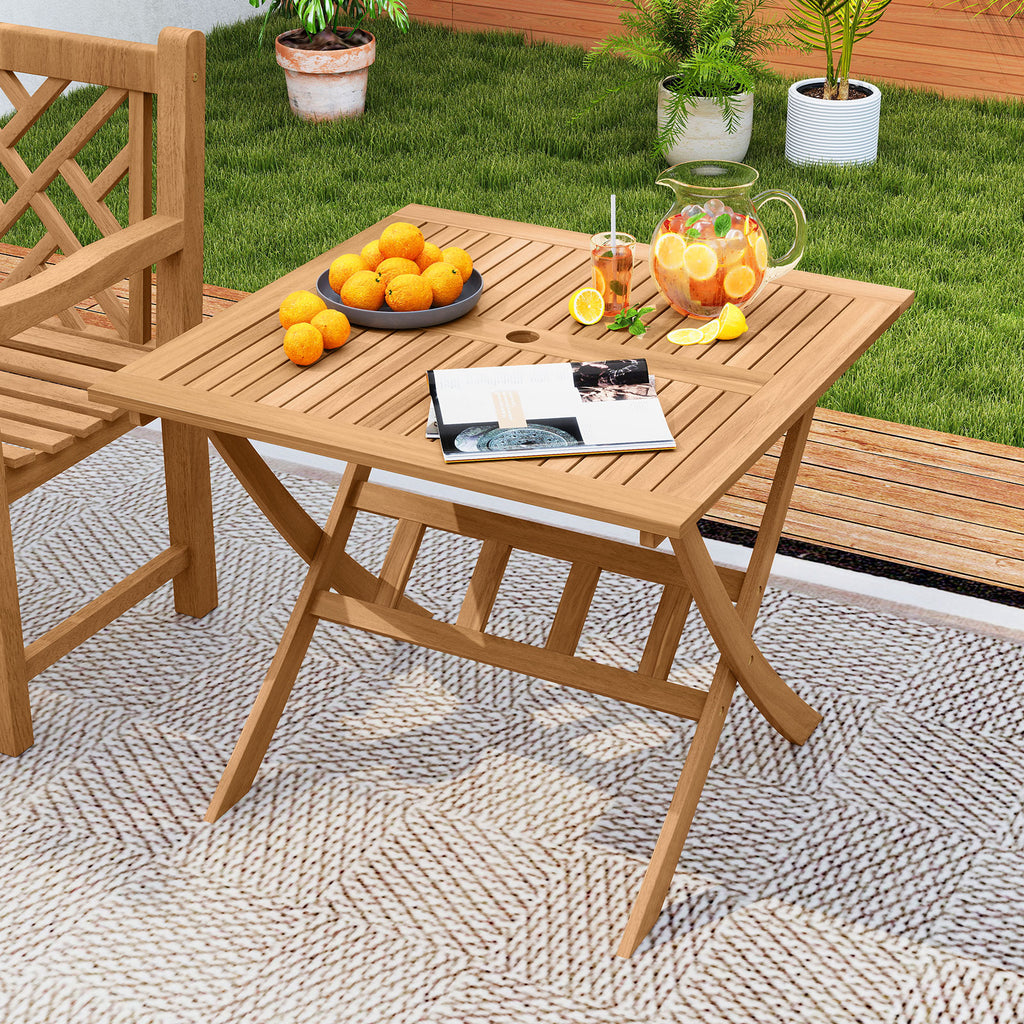 36-Inch Acacia Wood Folding Patio Dining Table with Umbrella Hole for