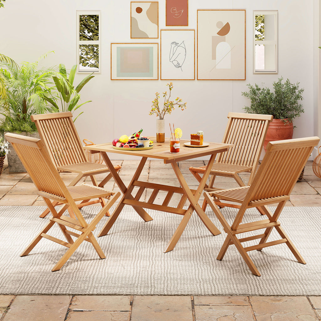 36-Inch Acacia Wood Folding Patio Dining Table with Umbrella Hole for