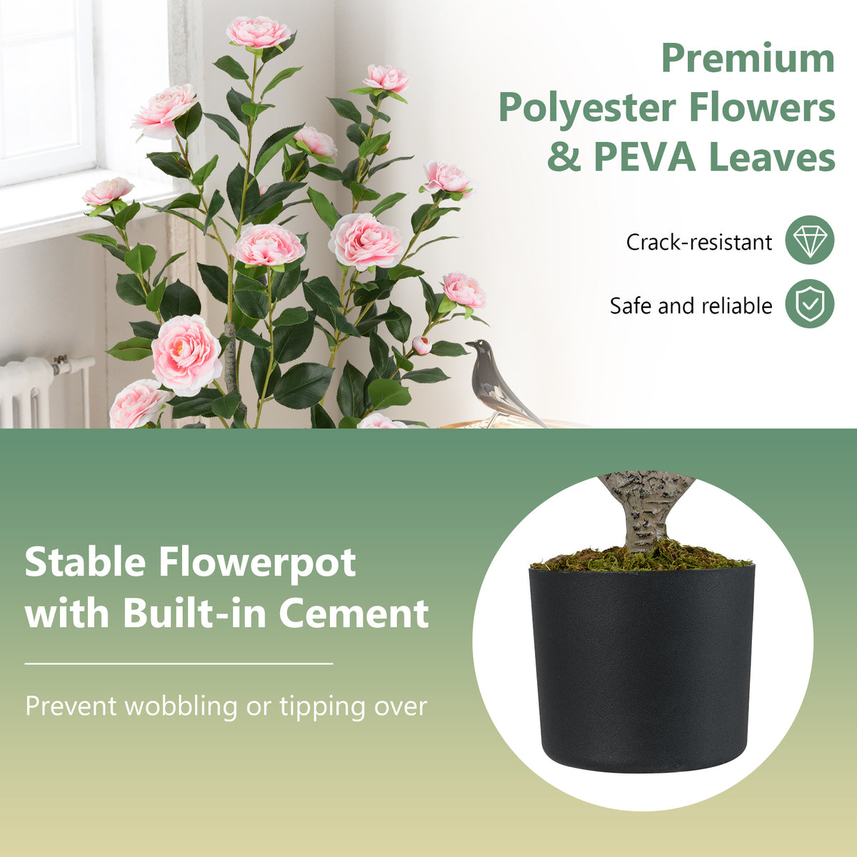 Artificial Camellia Tree with Blooming Flowers - Pink, 36 Inch, 1 Pack