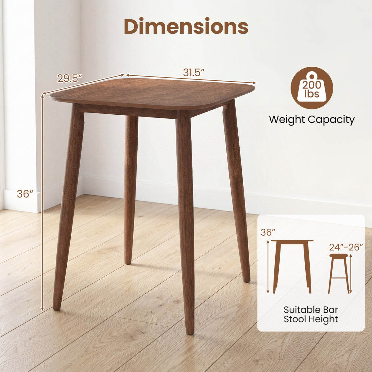 36 Inch Counter Height Bar Table - Walnut