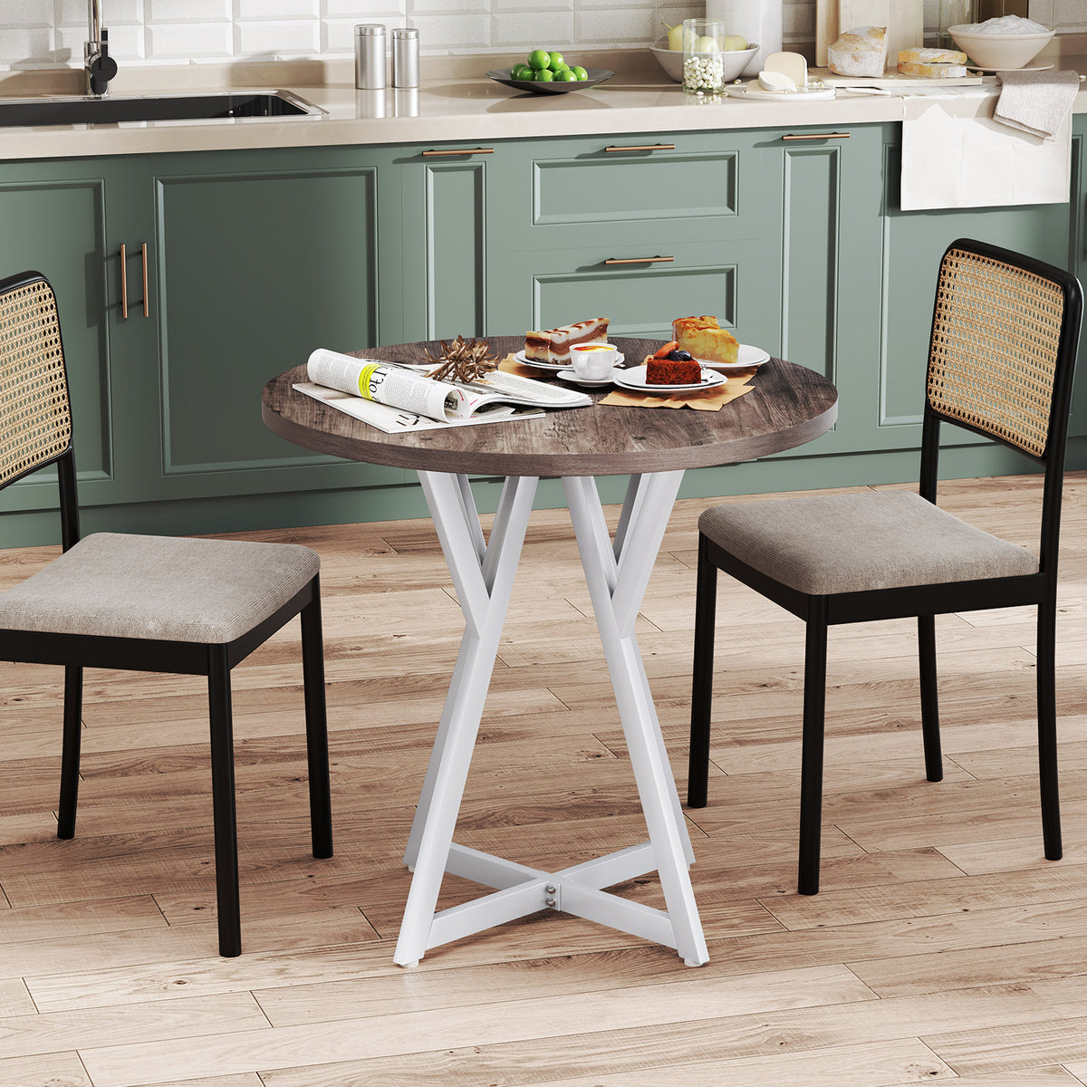 36" Round Dining Table with Metal Pedestal Base - Rustic Brown