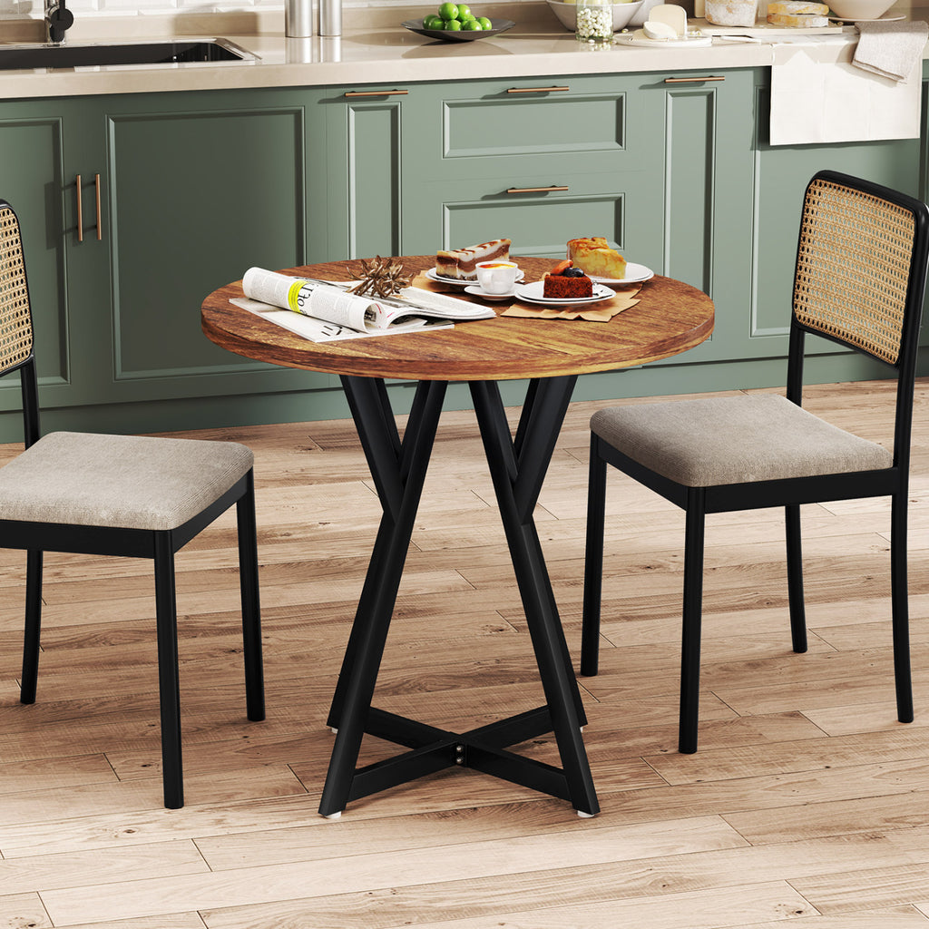 36 Inch Round Dining Table with Metal Pedestal - Rustic Brown