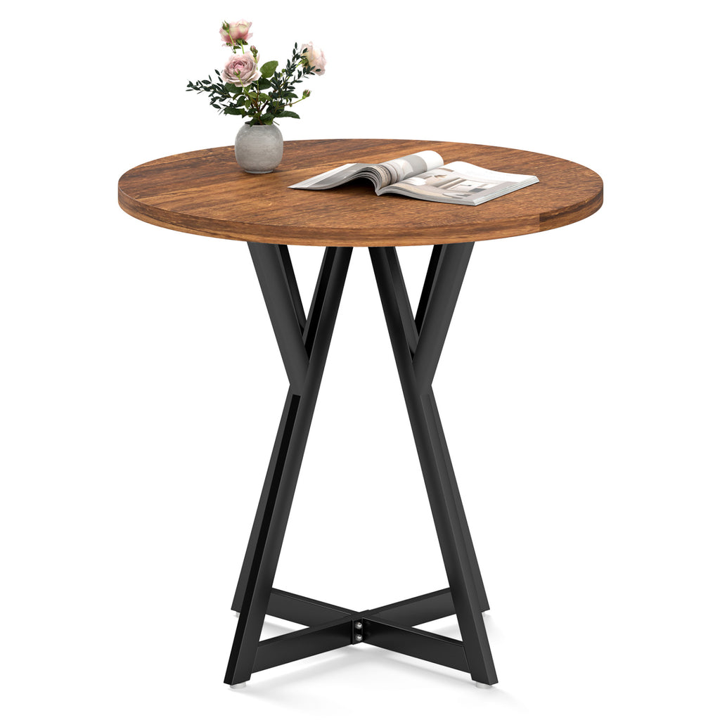36" Round Dining Table with Metal Pedestal Base - Rustic Brown