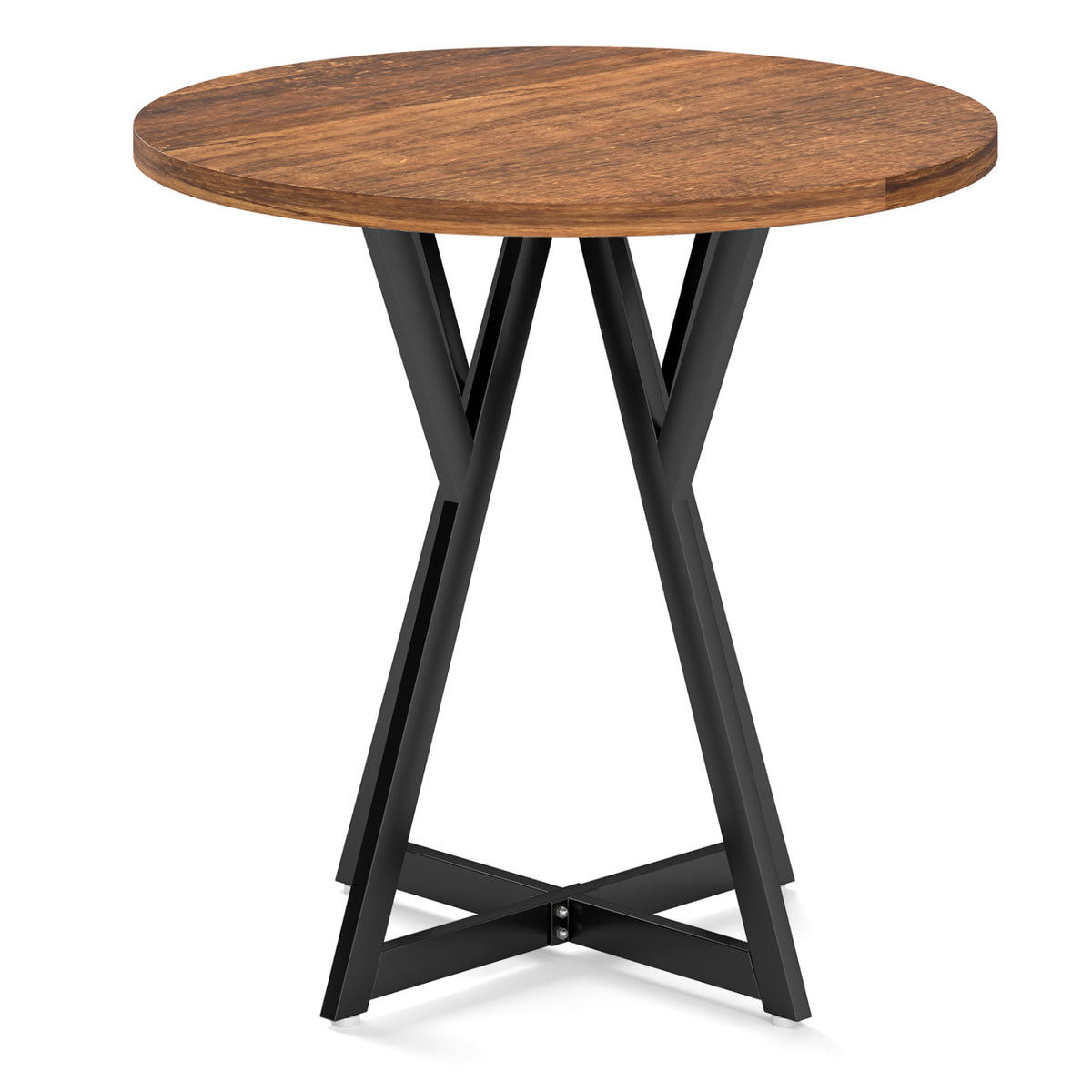 36 Inch Round Dining Table with Metal Pedestal - Rustic Brown