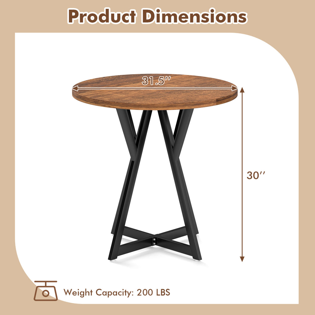 36 Inch Round Dining Table with Metal Pedestal - Rustic Brown