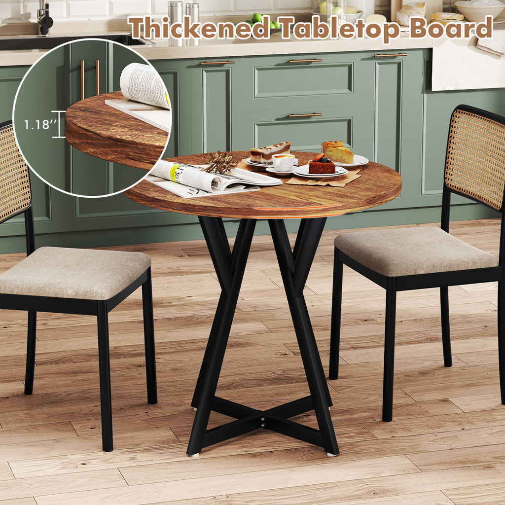 36 Inch Round Dining Table with Metal Pedestal - Rustic Brown