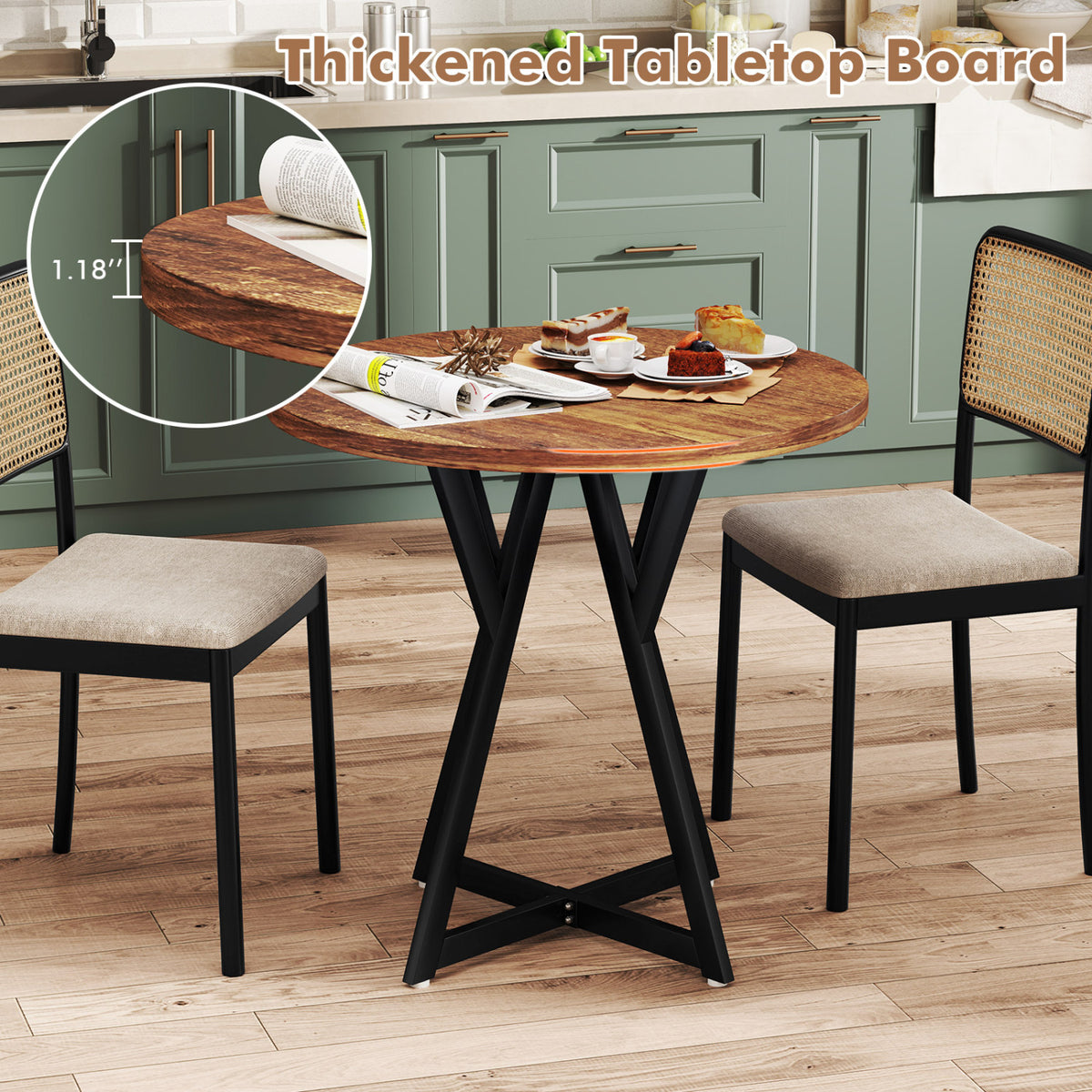 36 Inch Round Dining Table with Metal Pedestal - Rustic Brown