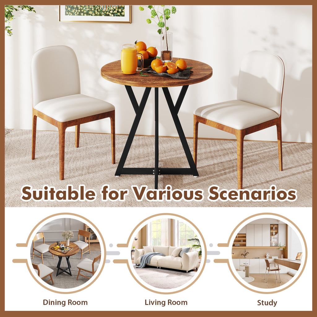 36 Inch Round Dining Table with Metal Pedestal - Rustic Brown