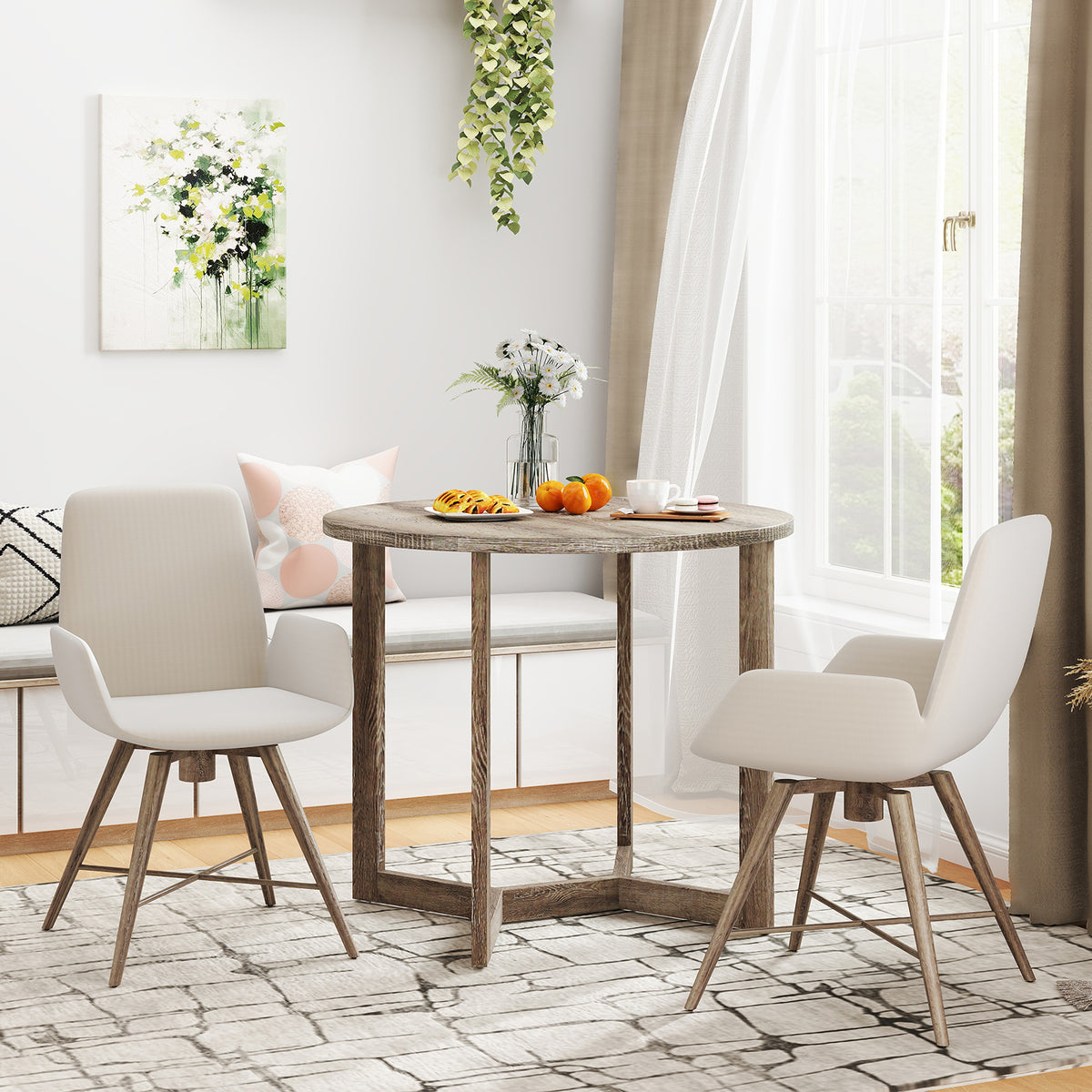 36 Inch Round Dining Table with Pedestal Base - Gray