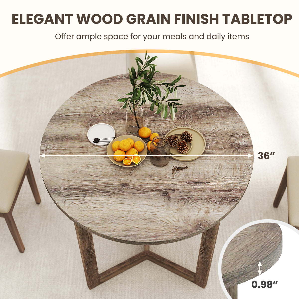 36 Inch Round Dining Table with Pedestal Base - Gray