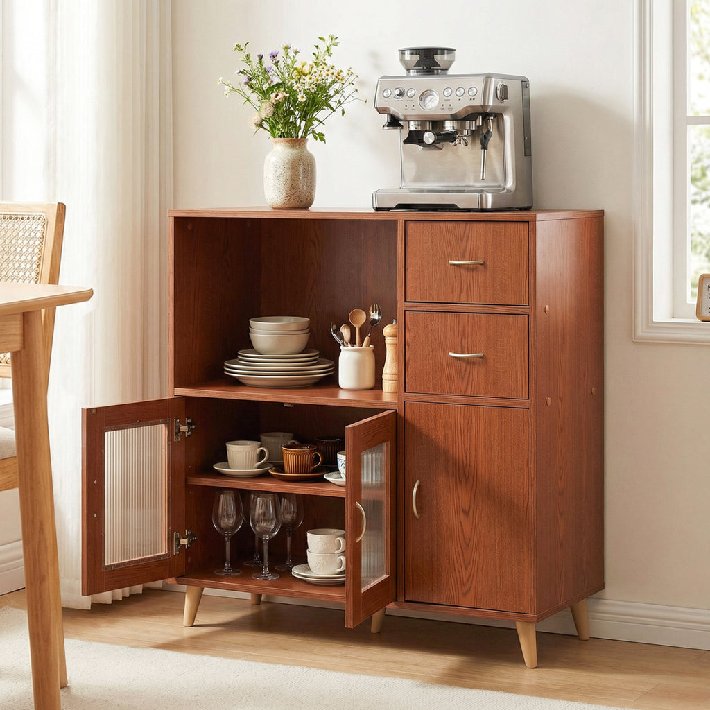 36 Inch Sideboard Buffet Cabinet with Open Compartment - Brown