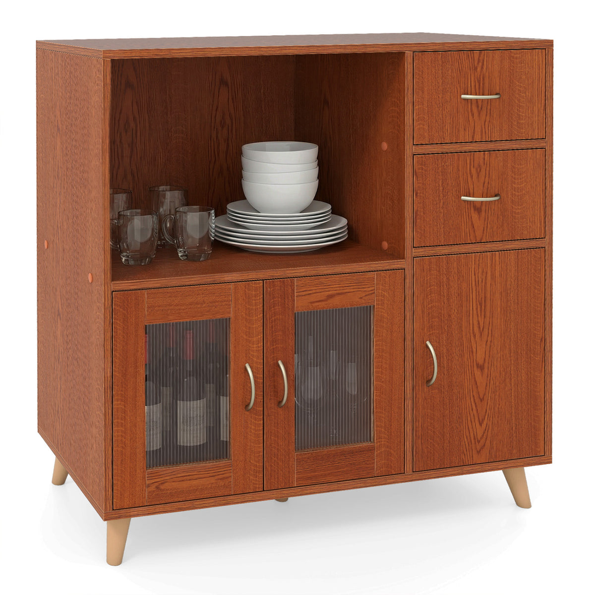 36 Inch Sideboard Buffet Cabinet with Open Compartment - Brown
