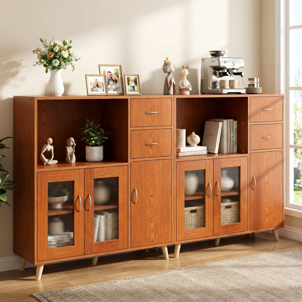 36 Inch Sideboard Buffet Cabinet with Open Compartment - Brown