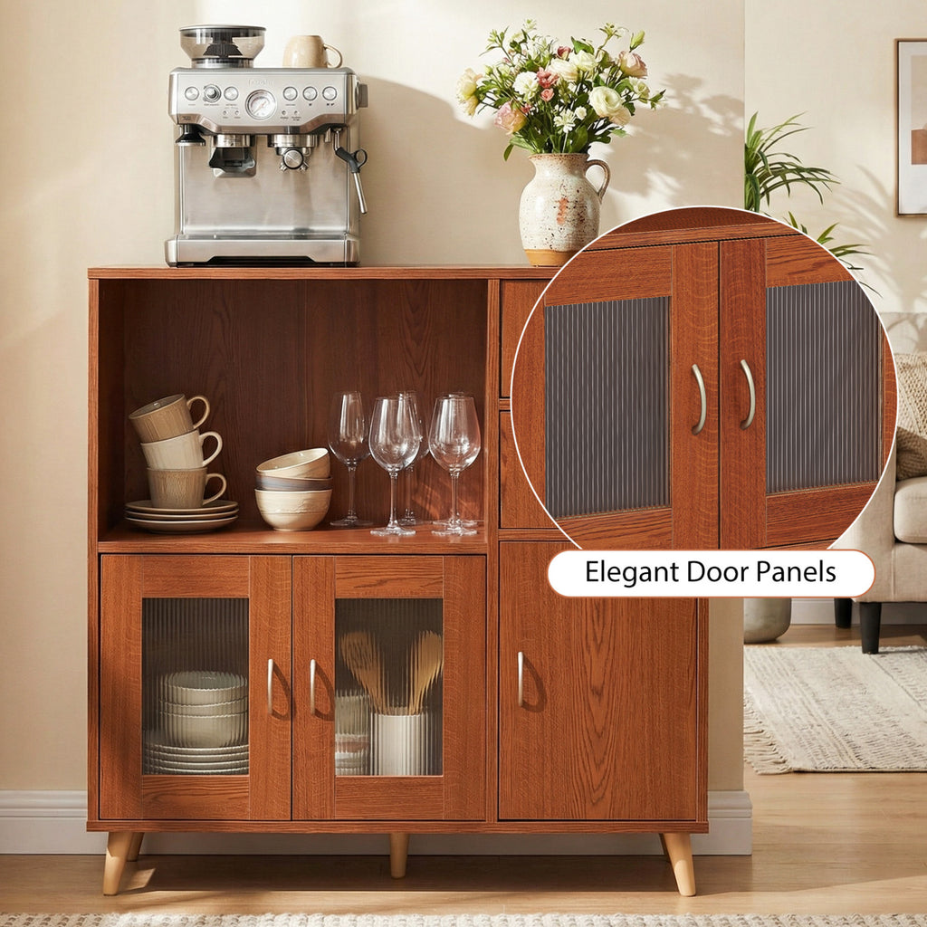 36 Inch Sideboard Buffet Cabinet with Open Compartment - Brown