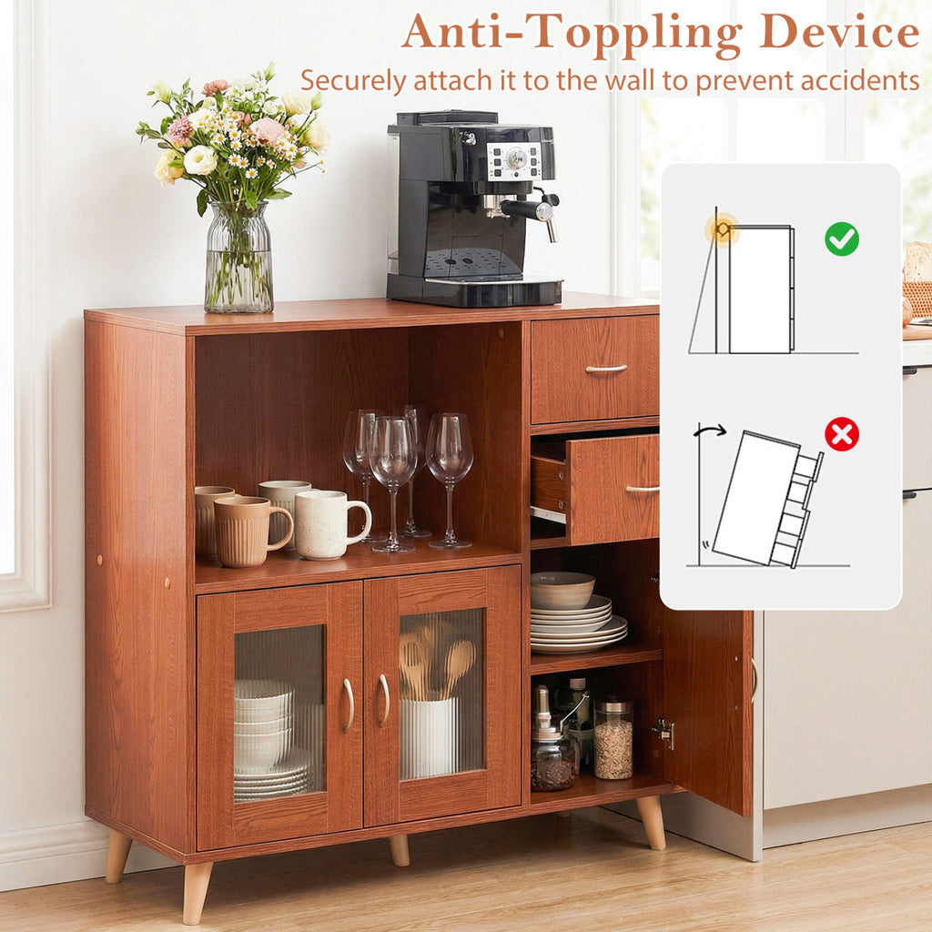 36 Inch Sideboard Buffet Cabinet with Open Compartment - Brown