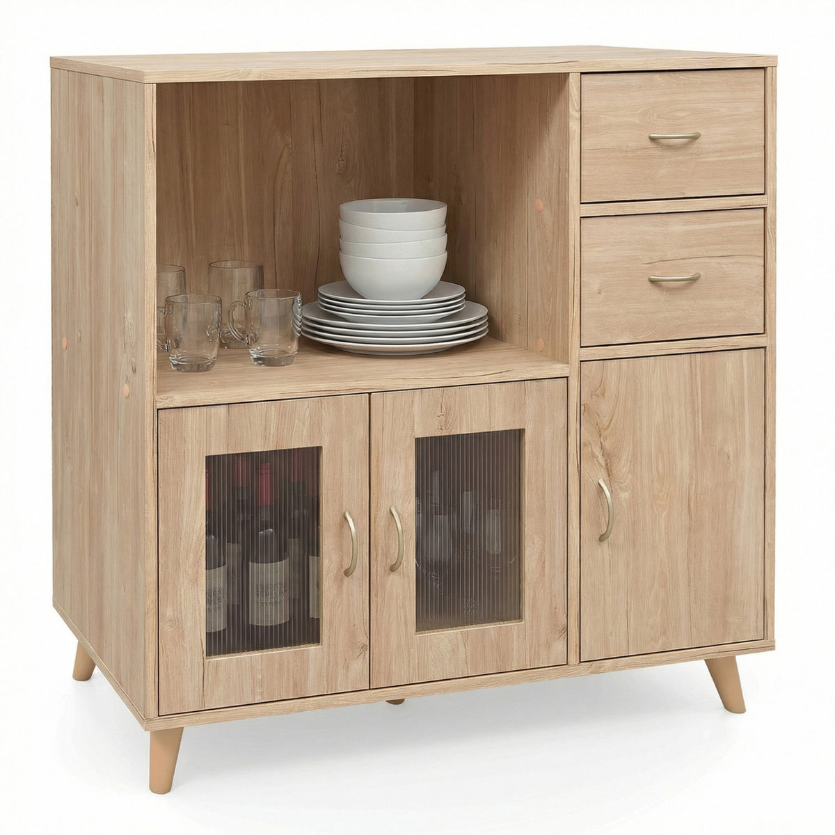 36 Inch Sideboard Buffet Cabinet with Open Compartment - Brown