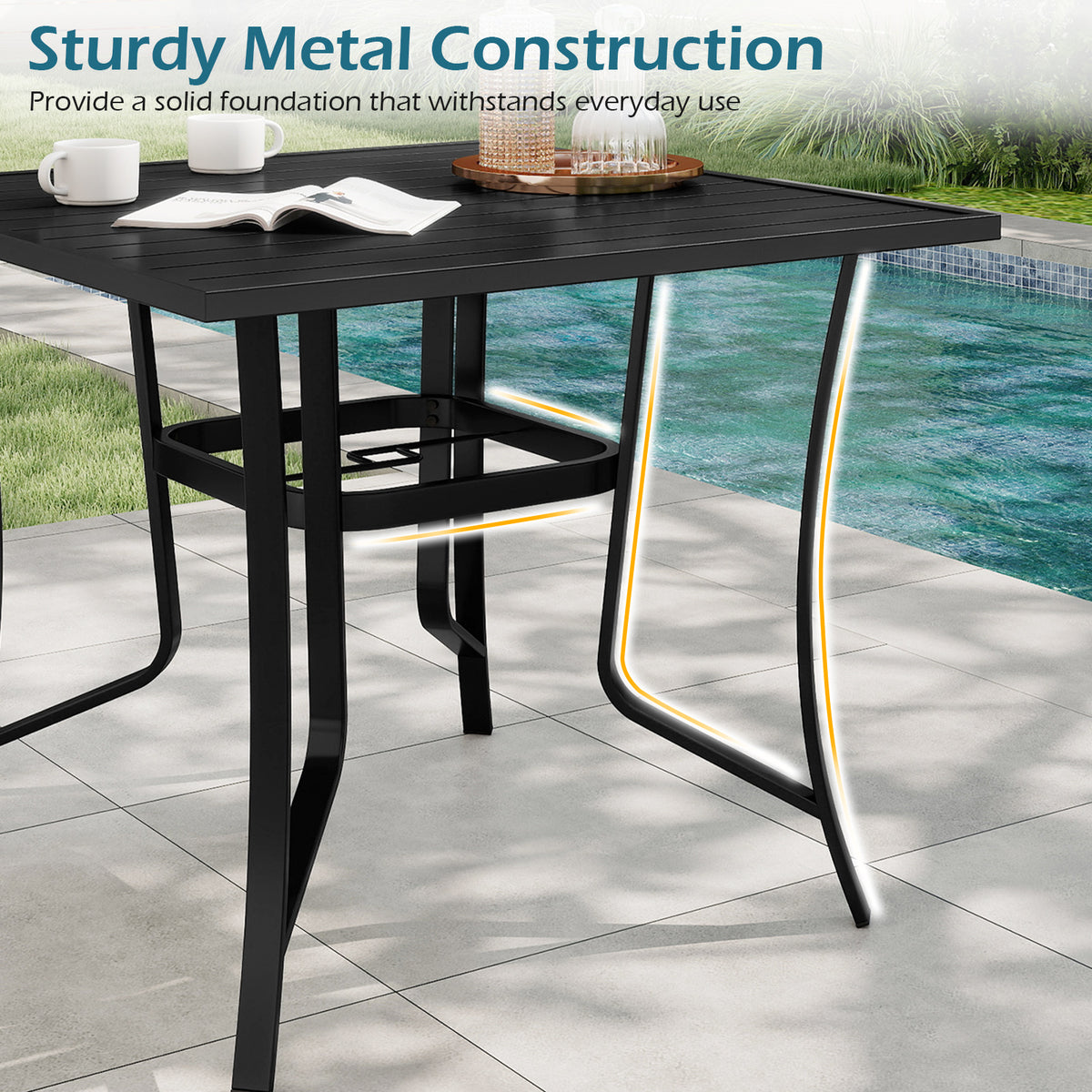 36" Square Patio Dining Table for 4 - Black