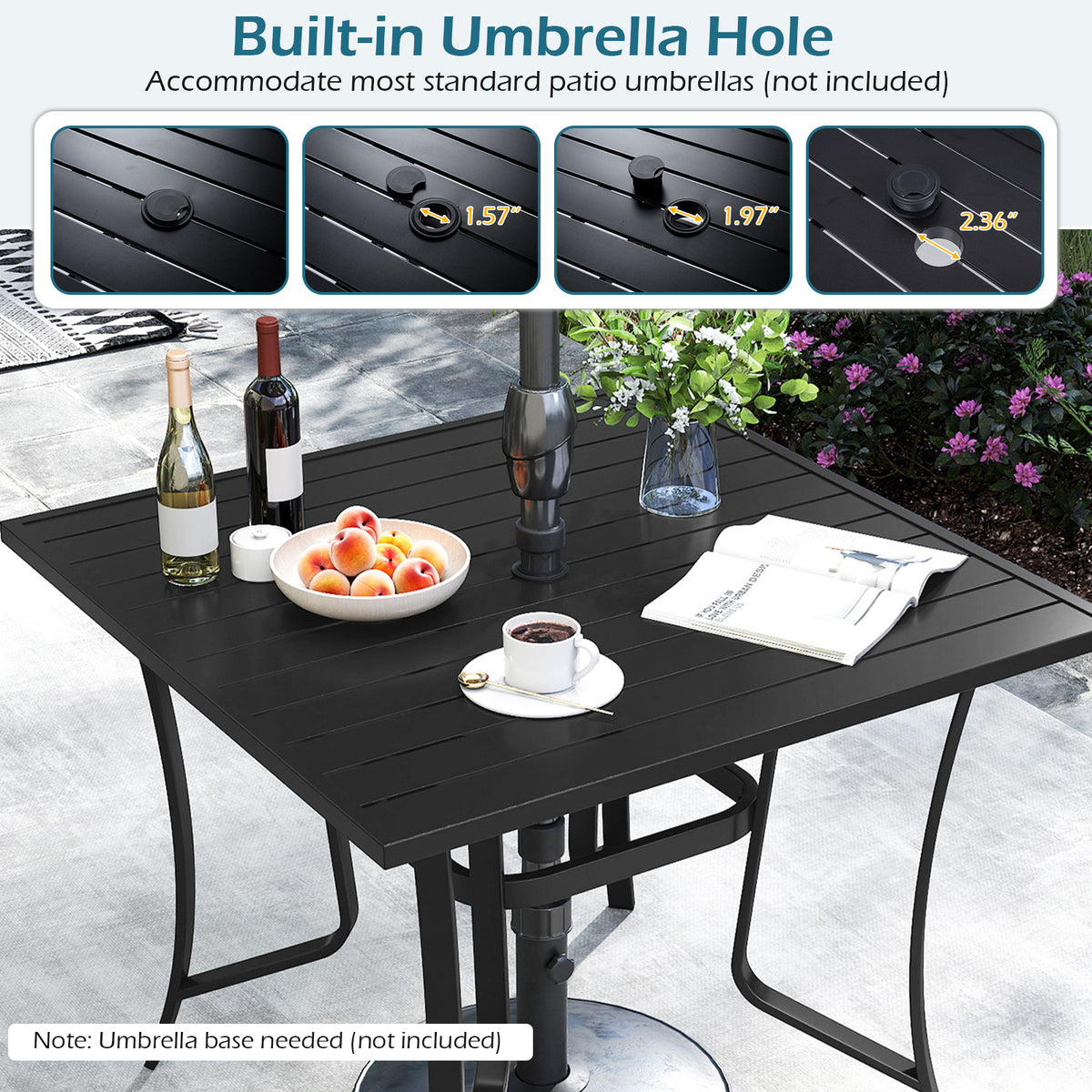 36" Square Patio Dining Table for 4 - Black