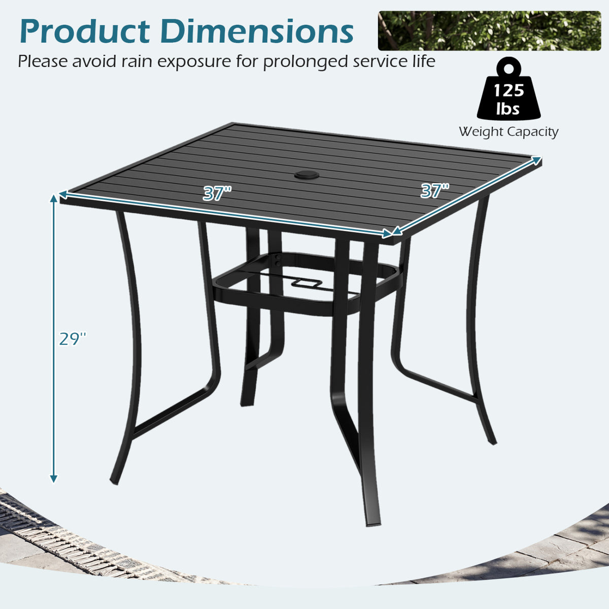 36" Square Patio Dining Table for 4 - Black