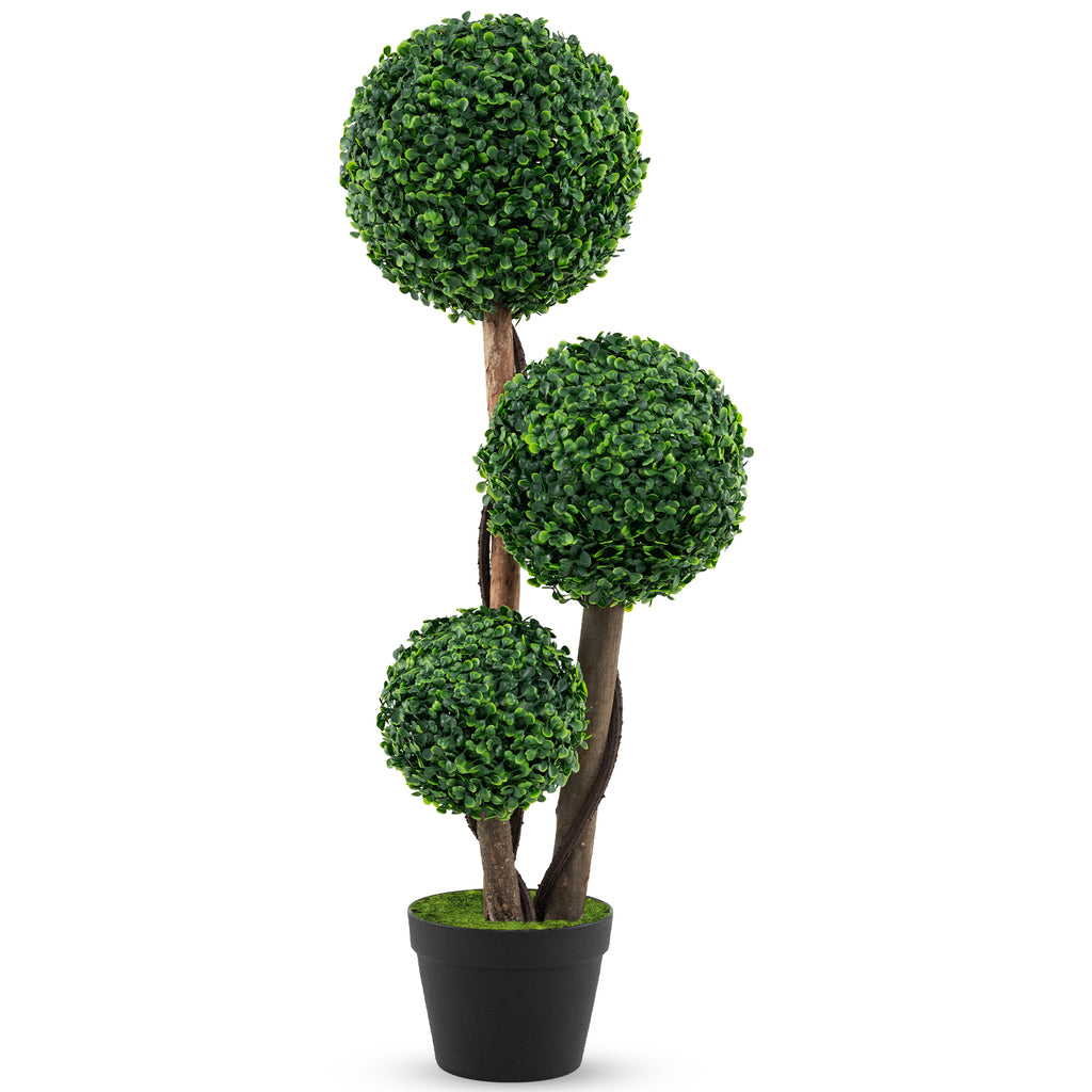 36 Inch Tall Artificial Boxwood Topiary Tree in Pot - Realistic Outdoor Decor
