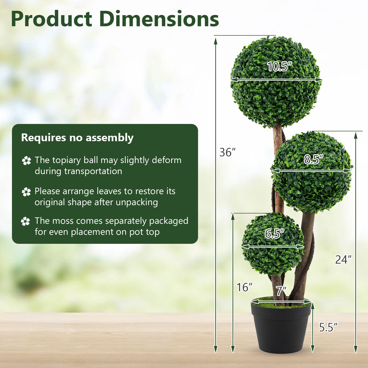 36 Inch Tall Artificial Boxwood Topiary Tree in Pot - Realistic Outdoor Decor