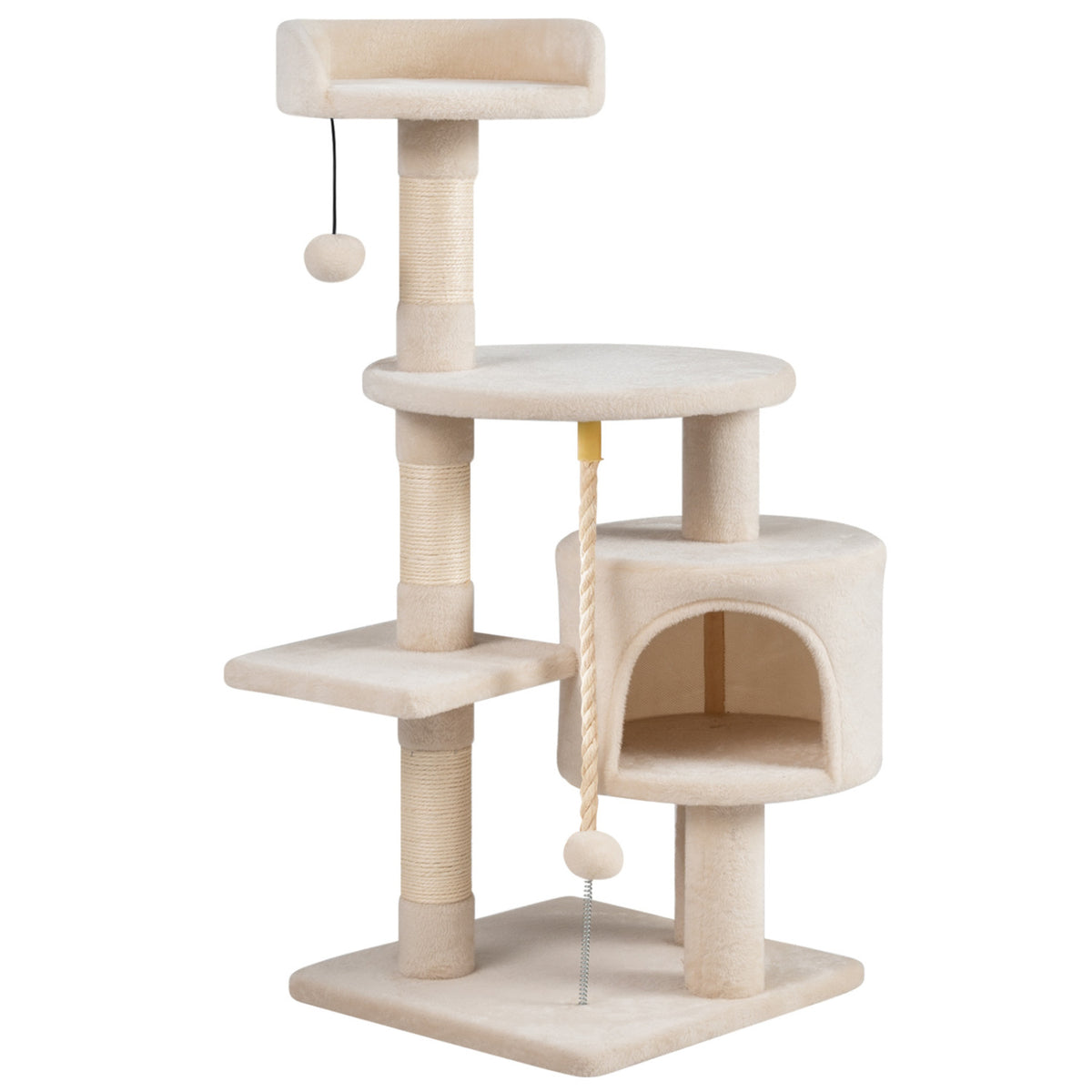 36 Inch Tall Kitten Tower with Condo and Plush Perch - Beige Variation