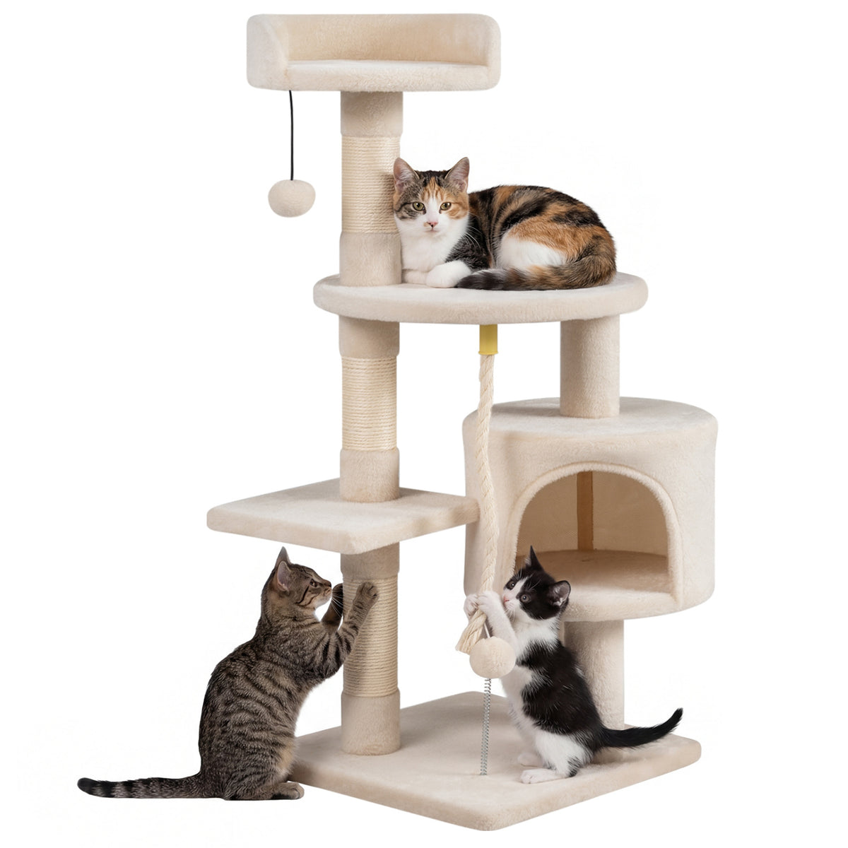 36 Inch Tall Kitten Tower with Condo and Plush Perch - Beige Variation