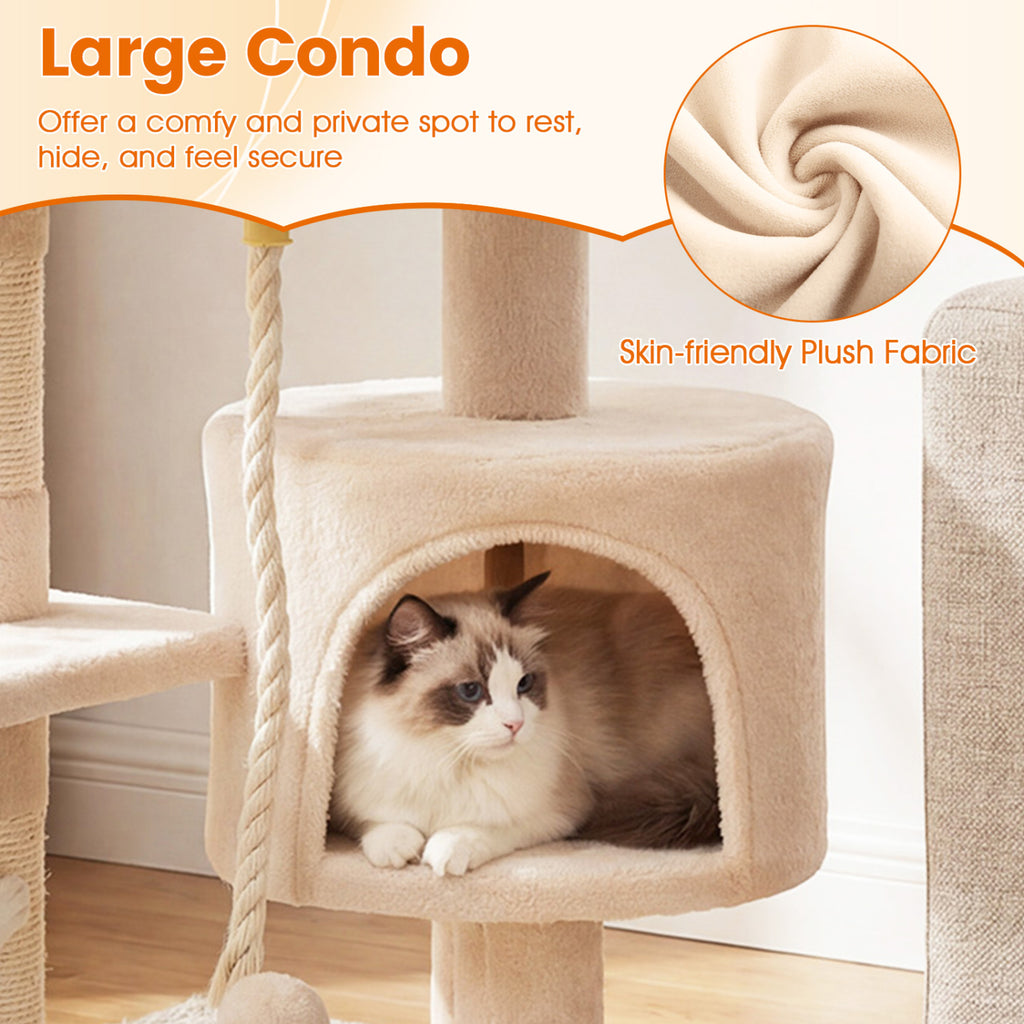 36 Inch Tall Kitten Tower with Condo and Plush Perch - Beige Variation