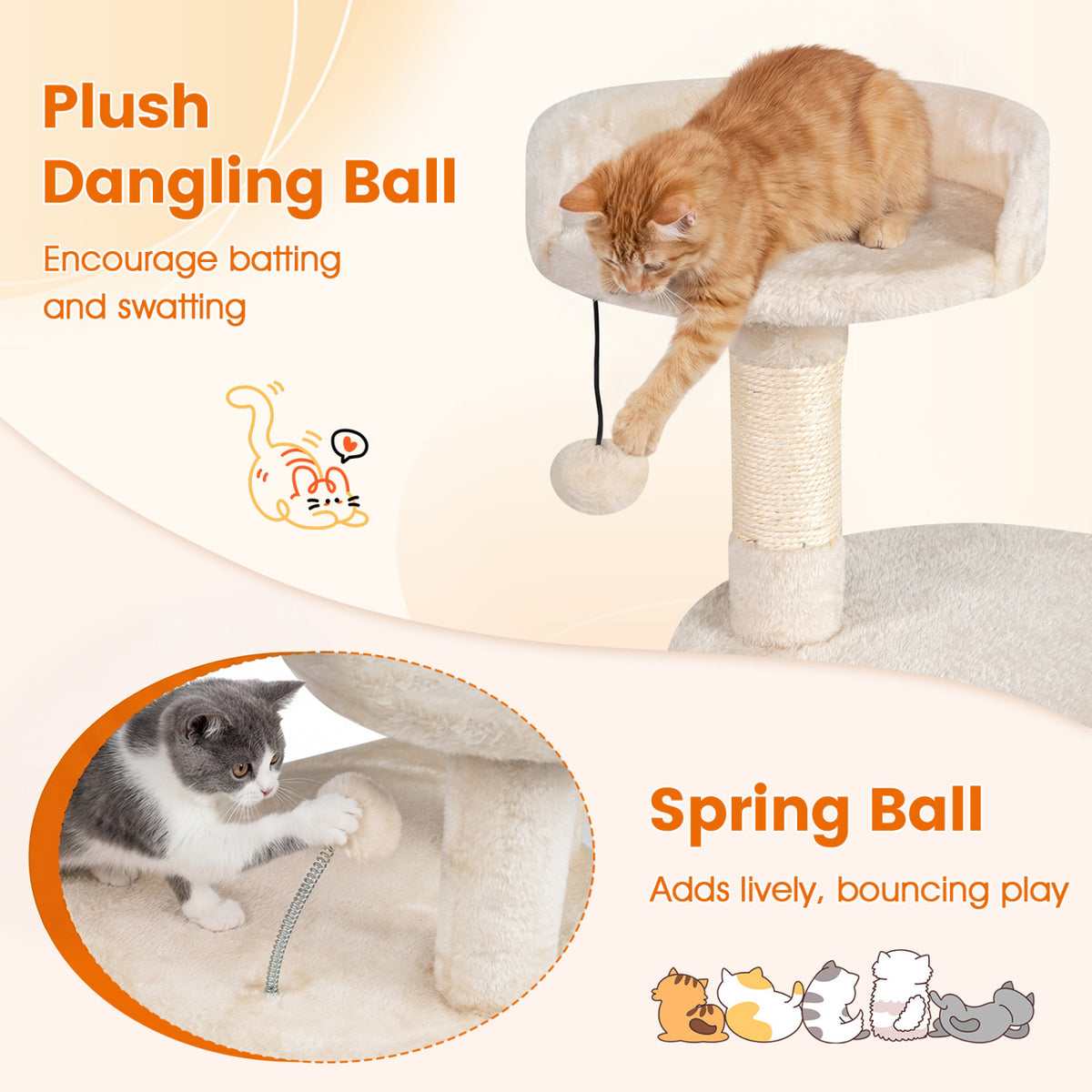 36 Inch Tall Kitten Tower with Condo and Plush Perch - Beige Variation