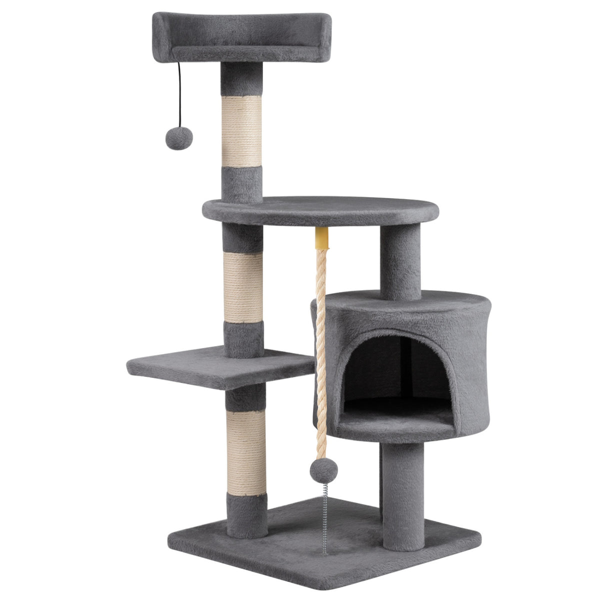 36 Inch Tall Kitten Tower with Condo and Plush Perch - Light Gray Variation