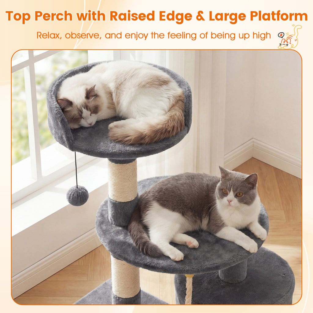 36 Inch Tall Kitten Tower with Condo and Plush Perch - Light Gray Variation