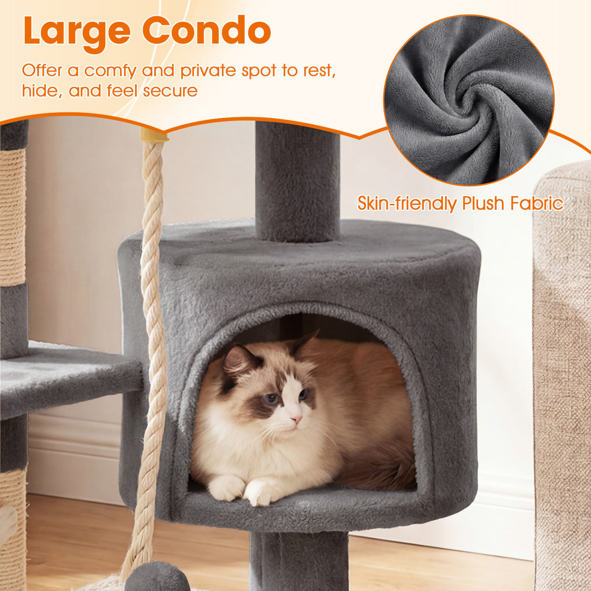 36 Inch Tall Kitten Tower with Condo and Plush Perch - Light Gray Variation