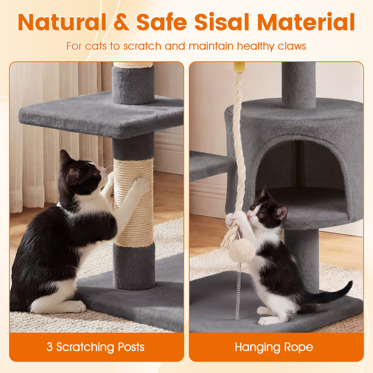 36 Inch Tall Kitten Tower with Condo and Plush Perch - Light Gray Variation