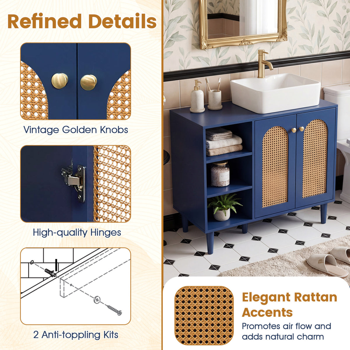 36 Inch Under Sink Cabinet for Vessel Sinks and Single-Handle Faucets